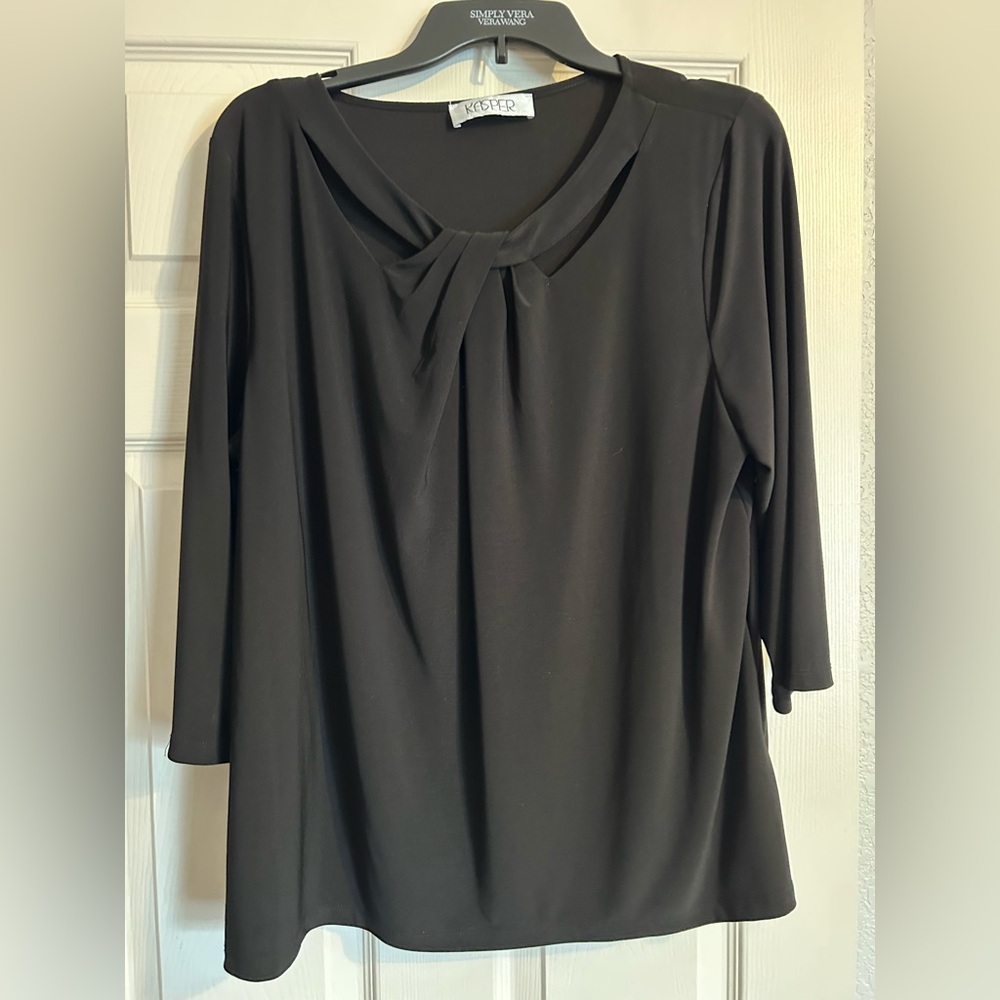 Kasper Black Long Sleeve Tie-Neck Blouse